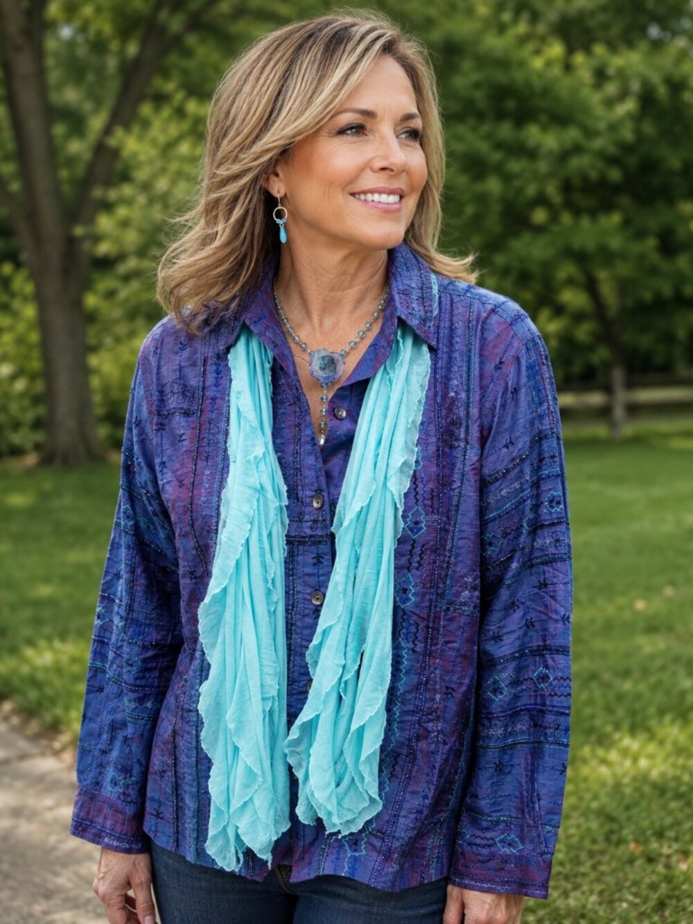 Aqua Blue Flutter Scarf Lightweight Women Accessory